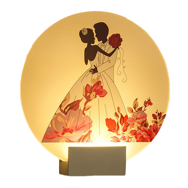 Vivolux | Weißer kreisförmiger romantischer Wandbeleuchtung für Paare im asiatischen Stil LED-Acryl-Wandmural-Lampe für Hochzeitszimmer