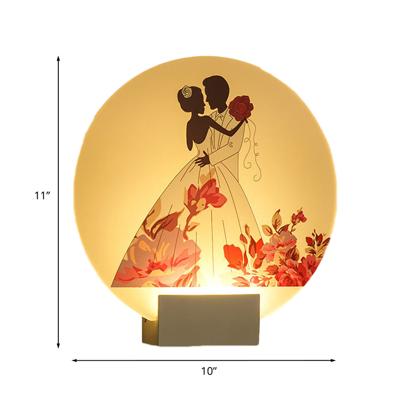 Vivolux | Weißer kreisförmiger romantischer Wandbeleuchtung für Paare im asiatischen Stil LED-Acryl-Wandmural-Lampe für Hochzeitszimmer