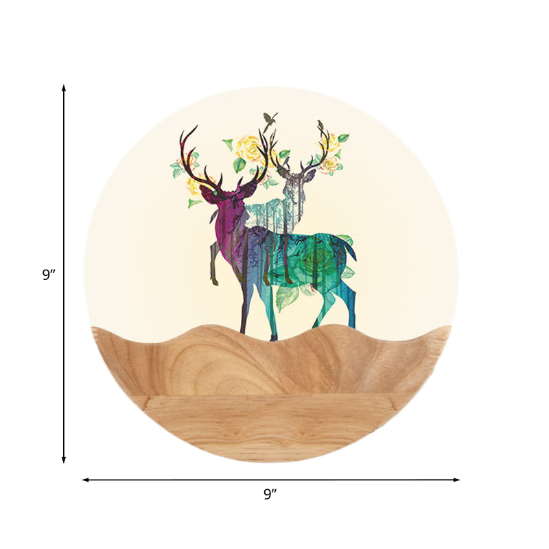 Vivolux | Oriëntaalse Circulaire Acryl Wandlamp LED Muurlamp in Hout met Eland Hert Patroon