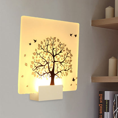 Vivolux | Witte Vierkante Boom en Vogel Wandlamp Nordic Stijl LED Acryl Muur Lamp voor Woonkamer