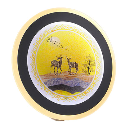 Vivolux | Blau/Geel Runde Wandmontierte Beleuchtung Nordischer Stil LED Acryl Wandbild Licht mit Elch Hirsch Design