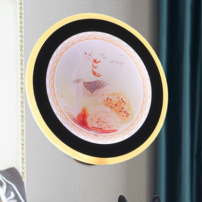 Vivolux | Rosa/Blaue Zirkular Wandmural Licht Asiastil LED Acryl Wandbeleuchtung Idee mit Reh/Schloss Muster