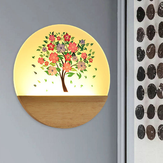 Vivolux | Nordic Style Runde Baum Wandlampe Acryl LED Gästezimmer Wandleuchte in Holz