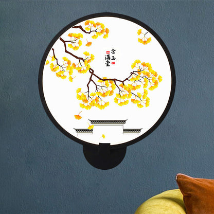 Vivolux | Asiatische stijl afgeronde natuurlijke landschap muurschildering lichte acryl LED woonkamer wandlamp in zwart