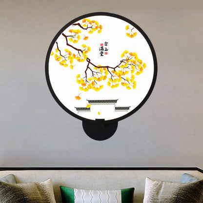 Vivolux | Asiatische stijl afgeronde natuurlijke landschap muurschildering lichte acryl LED woonkamer wandlamp in zwart