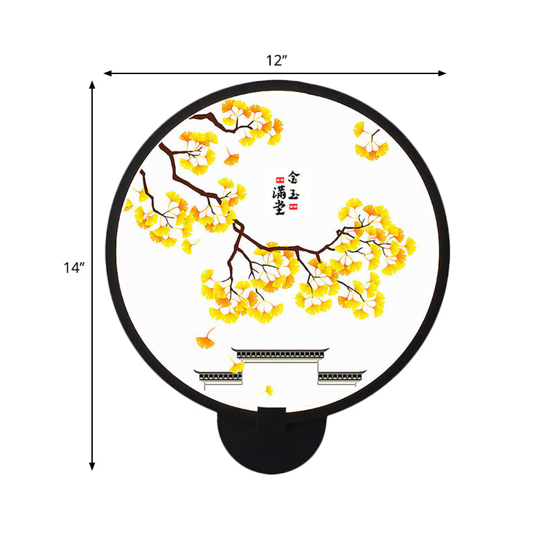 Vivolux | Asiatische stijl afgeronde natuurlijke landschap muurschildering lichte acryl LED woonkamer wandlamp in zwart