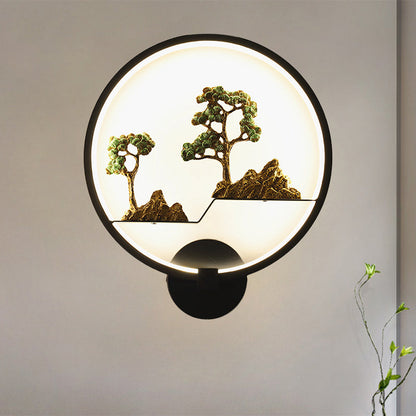 Vivolux | Asiatische stijl afgeronde natuurlijke landschap muurschildering lichte acryl LED woonkamer wandlamp in zwart