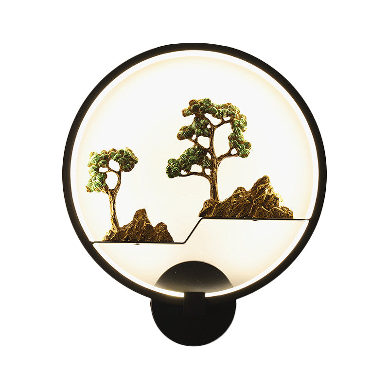 Vivolux | Asiatische stijl afgeronde natuurlijke landschap muurschildering lichte acryl LED woonkamer wandlamp in zwart