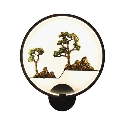 Vivolux | Asiatische stijl afgeronde natuurlijke landschap muurschildering lichte acryl LED woonkamer wandlamp in zwart