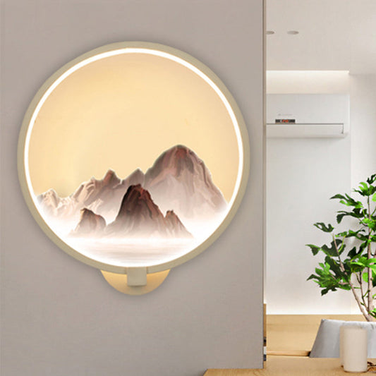 Vivolux | Oriëntal Stijl LED Muur Schilderij Lamp Metaal Witte Circulaire Muurverlichting Idee met Bergen Patroon