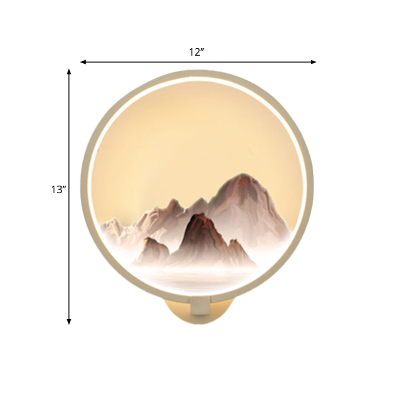 Vivolux | Oriëntal Stijl LED Muur Schilderij Lamp Metaal Witte Circulaire Muurverlichting Idee met Bergen Patroon