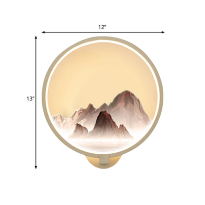 Vivolux | Oriëntal Stijl LED Muur Schilderij Lamp Metaal Witte Circulaire Muurverlichting Idee met Bergen Patroon