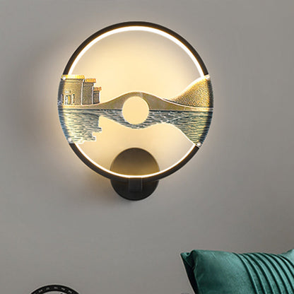 Vivolux | Schwarz/Weiß Rundbrücke Wandmural Licht Orientalischer Stil LED Acryl Wandmontage Lichtarmatur