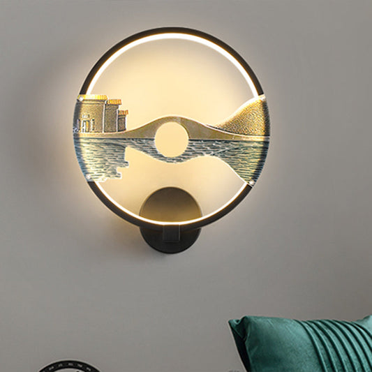 Vivolux | Schwarz/Weiß Rundbrücke Wandmural Licht Orientalischer Stil LED Acryl Wandmontage Lichtarmatur
