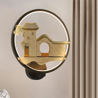 Vivolux | Schwarz/Weiß Zirkuläre Haus Wandbeleuchtung Asia Stil LED Metall Wandmural Lampe für Gästezimmer