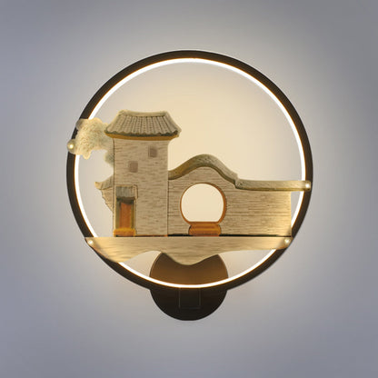 Vivolux | Schwarz/Weiß Zirkuläre Haus Wandbeleuchtung Asia Stil LED Metall Wandmural Lampe für Gästezimmer