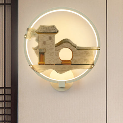 Vivolux | Schwarz/Weiß Zirkuläre Haus Wandbeleuchtung Asia Stil LED Metall Wandmural Lampe für Gästezimmer