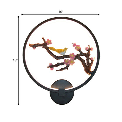 Vivolux | Geronde Pruimenbloesems Wanddecoratie Lichte Oosterse Stijl Metallische LED Zwarte Wandmontage Verlichting