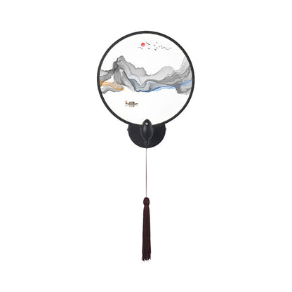 Vivolux | LED slaapkamer wandmural licht Chinese stijl zwarte berg wandverlichting met ronde acrylschermen