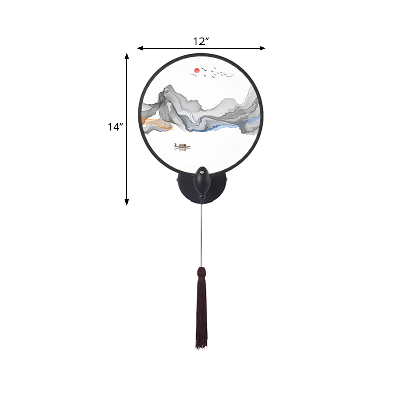 Vivolux | LED slaapkamer wandmural licht Chinese stijl zwarte berg wandverlichting met ronde acrylschermen