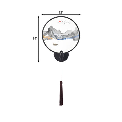 Vivolux | LED slaapkamer wandmural licht Chinese stijl zwarte berg wandverlichting met ronde acrylschermen