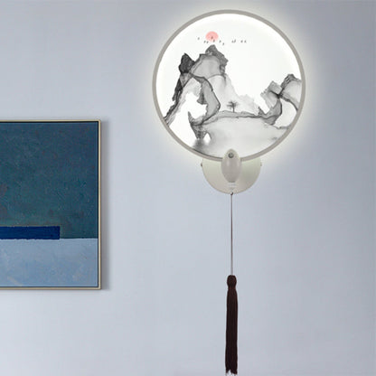 Vivolux | LED slaapkamer wandmural licht Chinese stijl zwarte berg wandverlichting met ronde acrylschermen