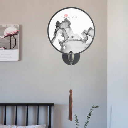 Vivolux | LED slaapkamer wandmural licht Chinese stijl zwarte berg wandverlichting met ronde acrylschermen