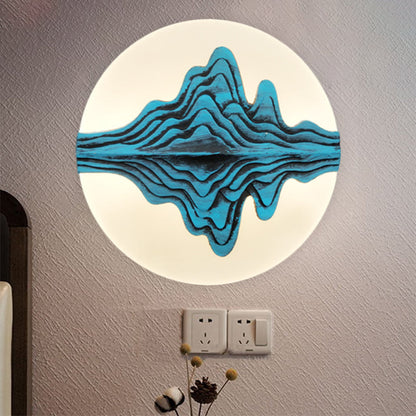 Vivolux | Gold/Blau Abgerundete Berg Wandbeleuchtung Chinesischer Stil LED Acryl Wandlampe für Schlafzimmer