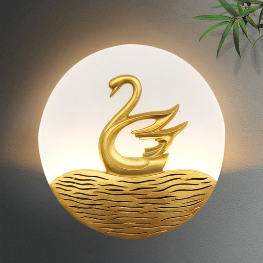 Vivolux | Circulaire Acryl Zwanenpatroon Wandlamp Chinese Stijl LED Gouden Wandmuurlamp voor Corridor