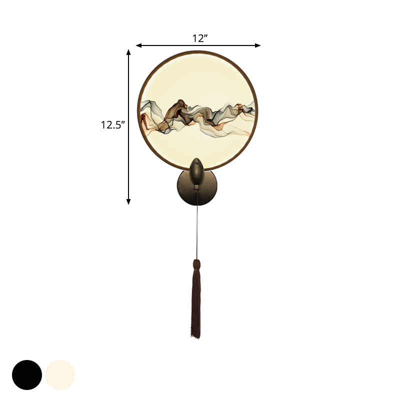 Vivolux | LED Schlafzimmer Wandmontierte Licht Oriental Weiß/Schwarz Rauchmuster Wandbeleuchtung mit runder Metallabdeckung