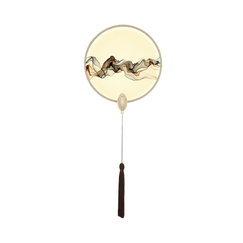 Vivolux | LED Schlafzimmer Wandmontierte Licht Oriental Weiß/Schwarz Rauchmuster Wandbeleuchtung mit runder Metallabdeckung