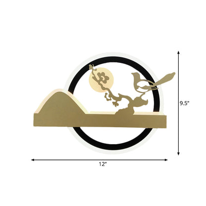 Vivolux | Gold Runde Wandmontierte Leuchten Orientalischer Stil LED Acryl Wandmural Licht mit Vogelmuster