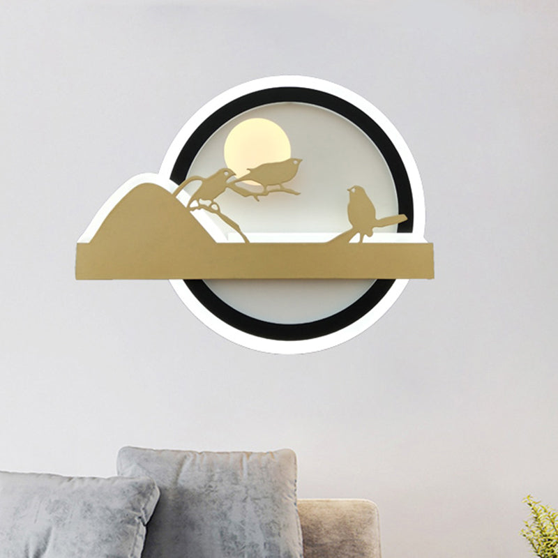 Vivolux | Gold Runde Wandmontierte Leuchten Orientalischer Stil LED Acryl Wandmural Licht mit Vogelmuster