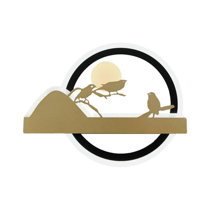 Vivolux | Gold Runde Wandmontierte Leuchten Orientalischer Stil LED Acryl Wandmural Licht mit Vogelmuster