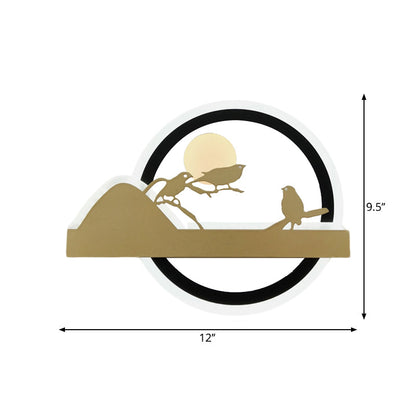 Vivolux | Gold Runde Wandmontierte Leuchten Orientalischer Stil LED Acryl Wandmural Licht mit Vogelmuster