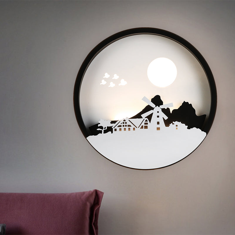 Vivolux | Schwarze Runde Haus Wandleuchte Zeitgenössischer Stil LED Metallische Wandlampe für Gästezimmer