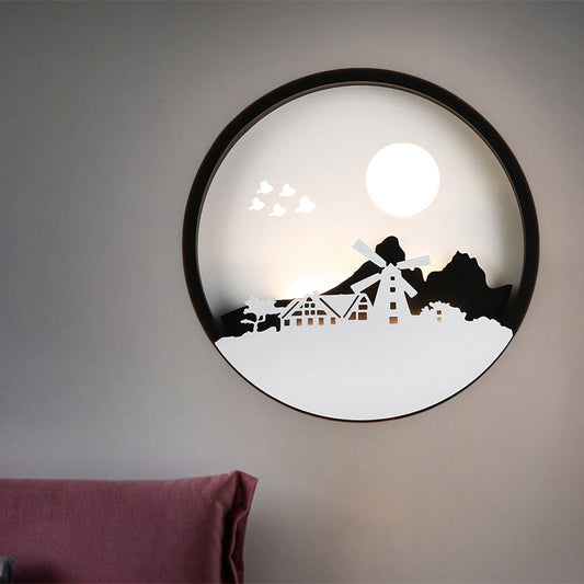 Vivolux | Schwarze Runde Haus Wandleuchte Zeitgenössischer Stil LED Metallische Wandlampe für Gästezimmer