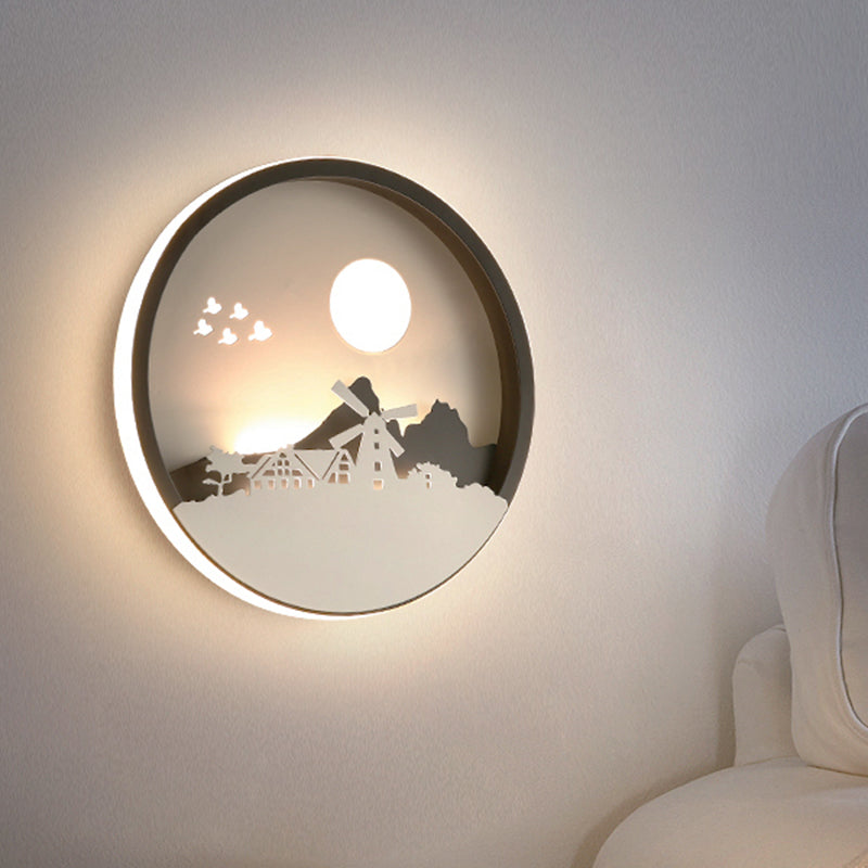 Vivolux | Schwarze Runde Haus Wandleuchte Zeitgenössischer Stil LED Metallische Wandlampe für Gästezimmer
