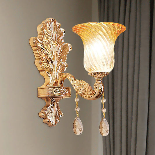 Vivolux | Vervaagde Gedraaide Glas Uitlopende Wandlamp Traditionele Enkel-Bulb Slaapkamer Wandverlichting in Goud