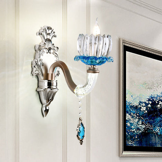 Vivolux | 1/2-Head Lotus Wandlamp Retro Blauw en Helder Glas Wandverlichting voor Eetkamer