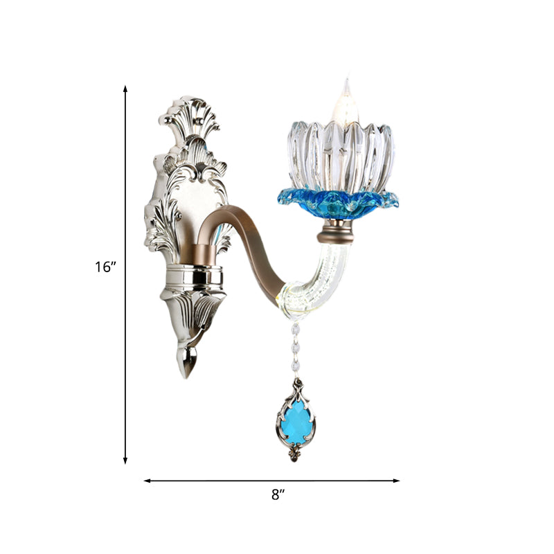 Vivolux | 1/2-Head Lotus Wandlamp Retro Blauw en Helder Glas Wandverlichting voor Eetkamer