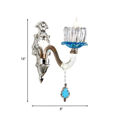 Vivolux | 1/2-Head Lotus Wandlamp Retro Blauw en Helder Glas Wandverlichting voor Eetkamer