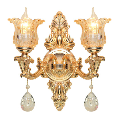 Vivolux | Bellflower Amber Glas Wandlamp Kit Antiek 2 Lichten Woonkamer Wandlamp Armatuur in Goud