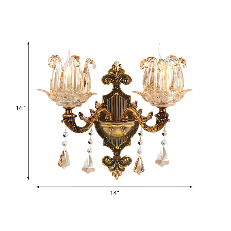 Vivolux | Antiqued Brass 1/2-Light Wandleuchte Traditionelle Kristallblume Wandlampe für Flur