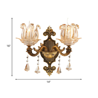 Vivolux | Antiqued Brass 1/2-Light Wandleuchte Traditionelle Kristallblume Wandlampe für Flur