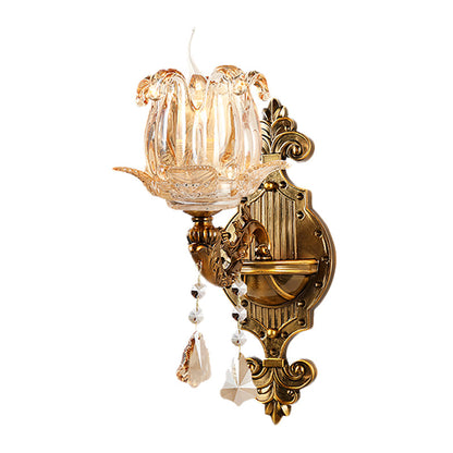 Vivolux | Antiqued Brass 1/2-Light Wandleuchte Traditionelle Kristallblume Wandlampe für Flur