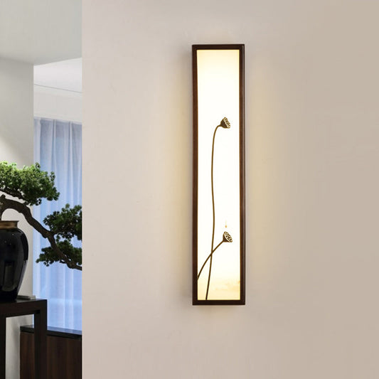 Vivolux | Chinesischer Stil LED Wandmural-Lampe Acryl Braun Rechteckige Wandmontierte Leuchte mit Lotus-/Blattmuster