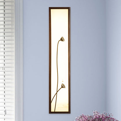 Vivolux | Chinesischer Stil LED Wandmural-Lampe Acryl Braun Rechteckige Wandmontierte Leuchte mit Lotus-/Blattmuster