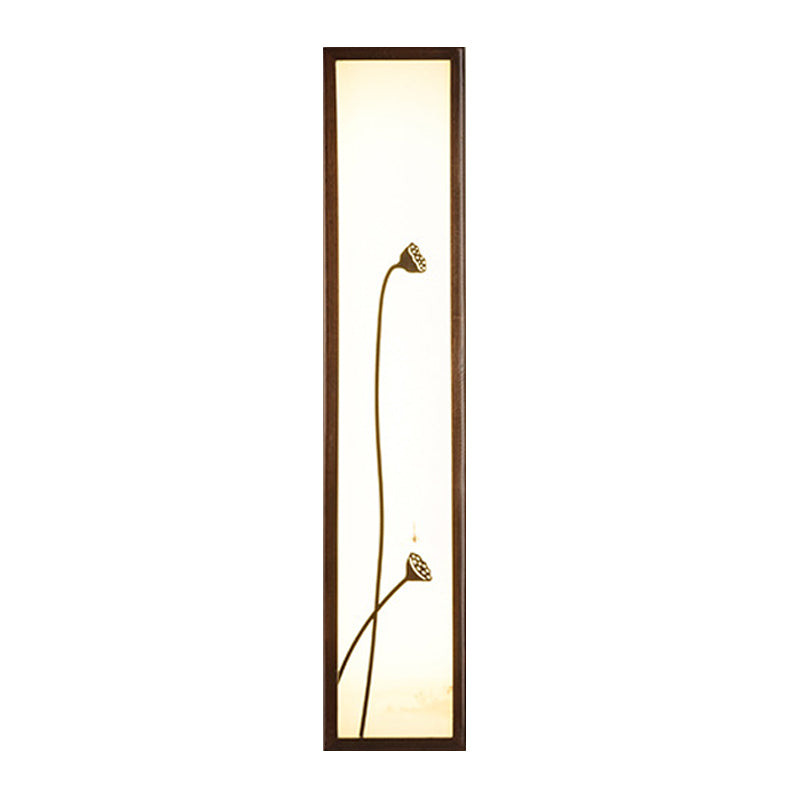 Vivolux | Chinesischer Stil LED Wandmural-Lampe Acryl Braun Rechteckige Wandmontierte Leuchte mit Lotus-/Blattmuster