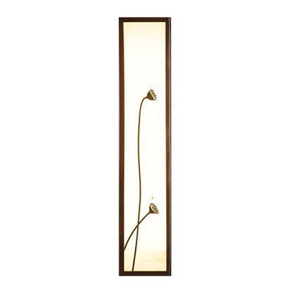 Vivolux | Chinesischer Stil LED Wandmural-Lampe Acryl Braun Rechteckige Wandmontierte Leuchte mit Lotus-/Blattmuster